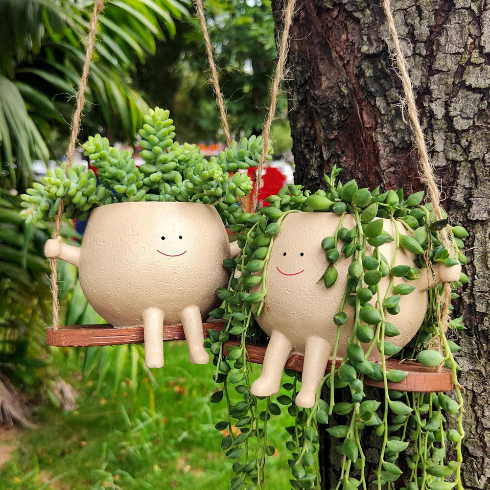 Swing Smile – Hanging Face Planter on a Swing | Kawaii Wall Decor Pot