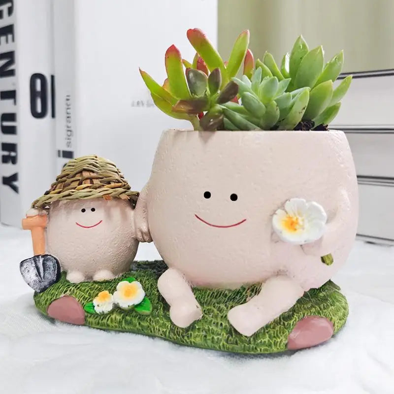 Duo Warmth – Parent & Child Resin Planter | Cute Succulent Pot