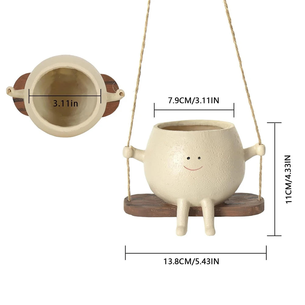 Swing Smile – Hanging Face Planter on a Swing | Kawaii Wall Decor Pot