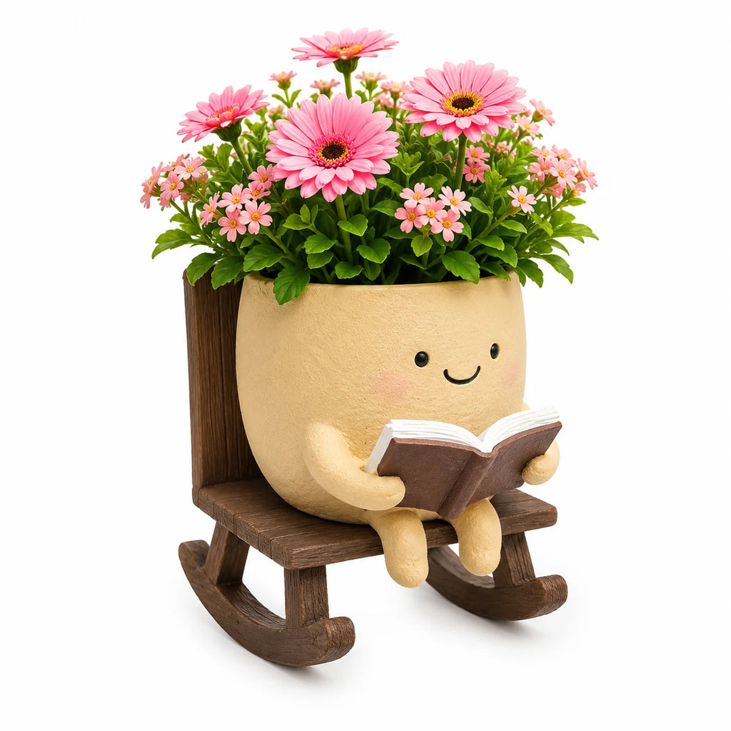 Bookworm Bloom – 3-in-1 Reading Resin Planter | Succulent Pot & Pen Holder
