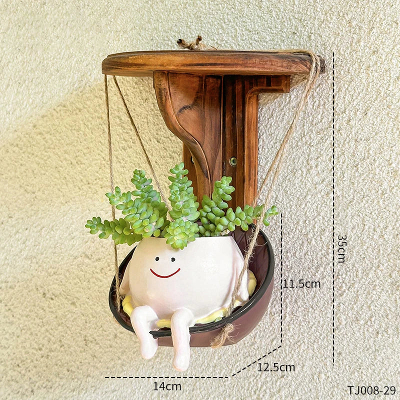 Luna Swing – Cartoon Character Hanging Resin Planter | Kawaii Swing Pot