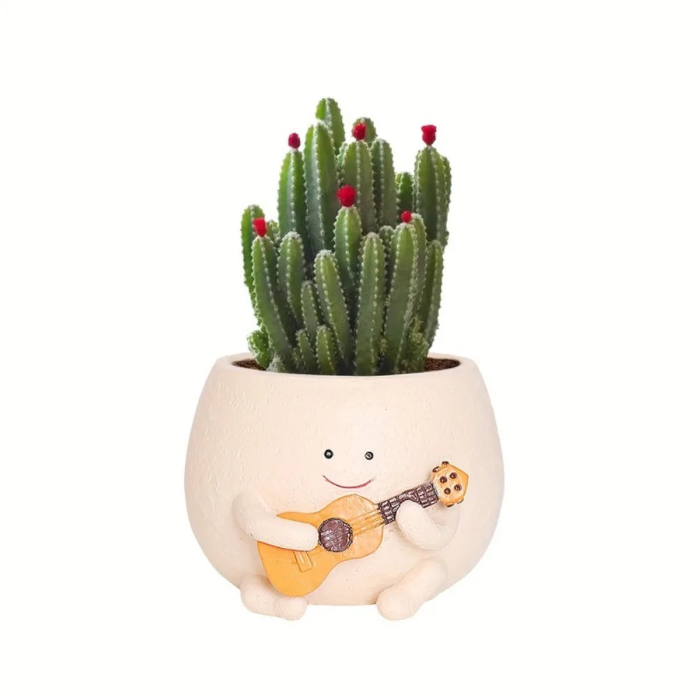 Melody Verde – Guitar-Shaped Succulent Planter | Cute Resin Desk Decor