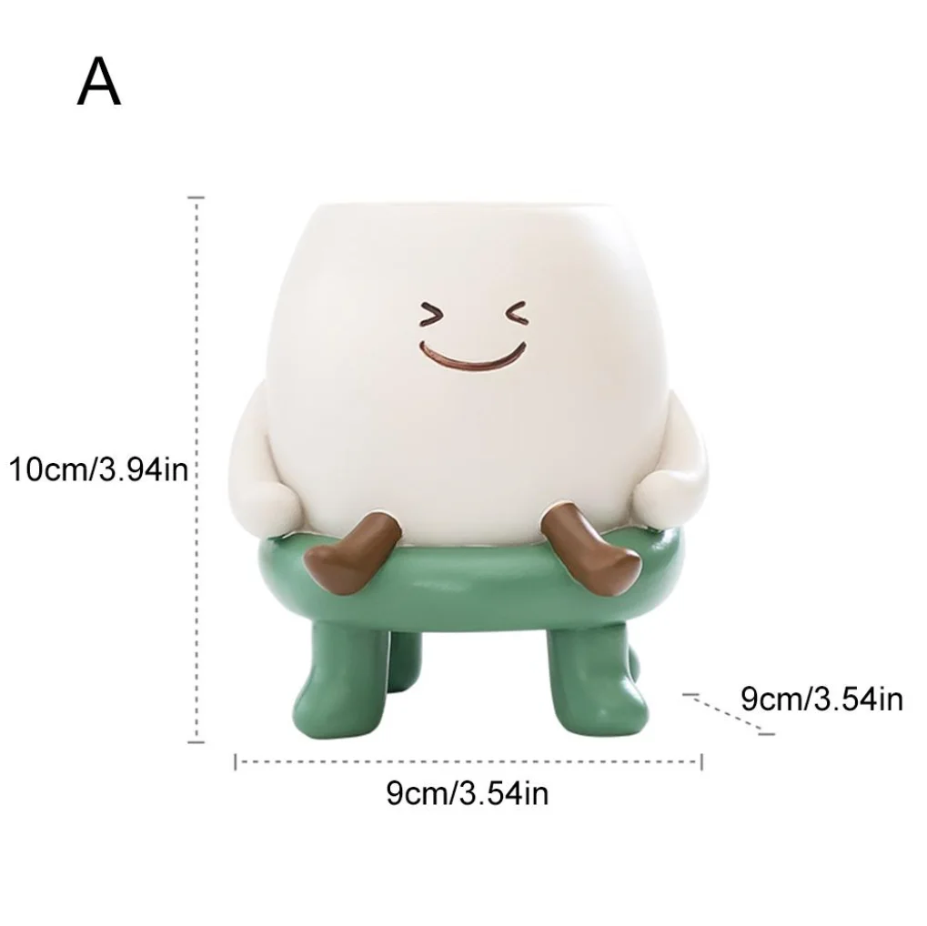 Joy Bubble – Cute Round Face Sitting Resin Pot | Succulent Desk & Home Decor